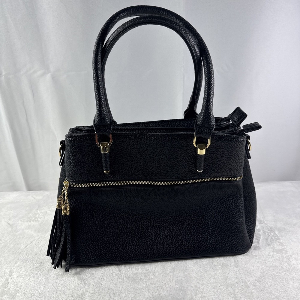 KKxiu Pebbled Black Faux Leather Satchel ( No Strap )
